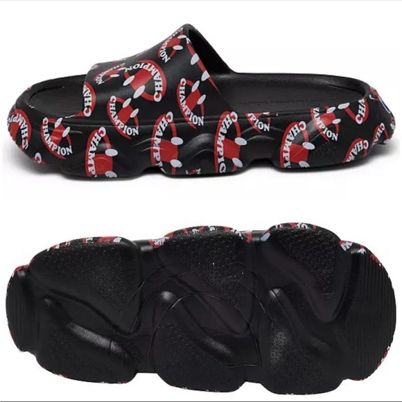 New CHAMPION Meloso Squish Smile Men's Slide Sandals Black/Red Men Size 12 - Picture 2 of 7